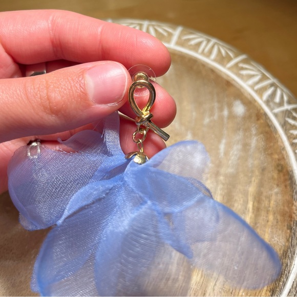 Mesh Blue Flower Statement Earrings - Picture 8 of 8